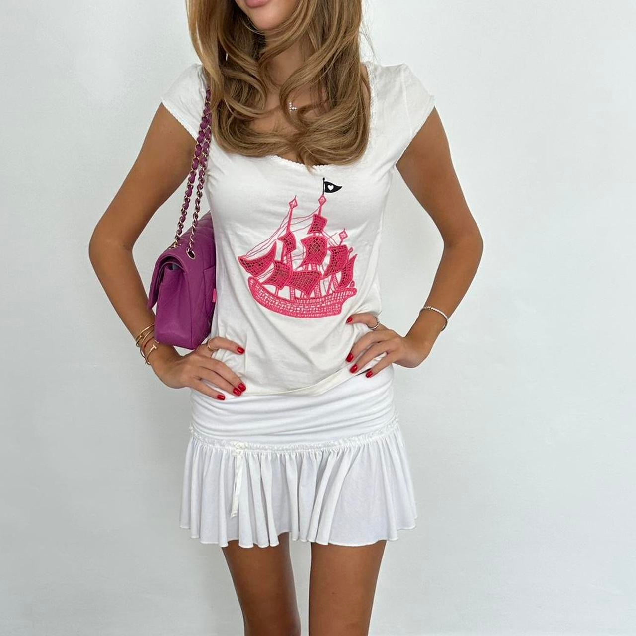 Vintage 00s Moschino pirate ship embroidered top