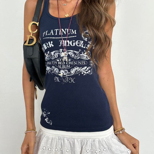 Vintage 00s navy graphic cami top