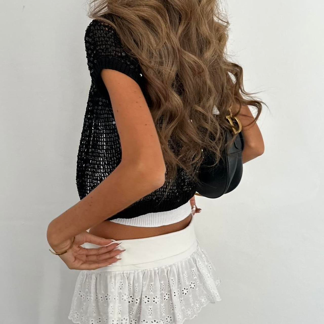 Vintage 2000s black sequins cardigan top