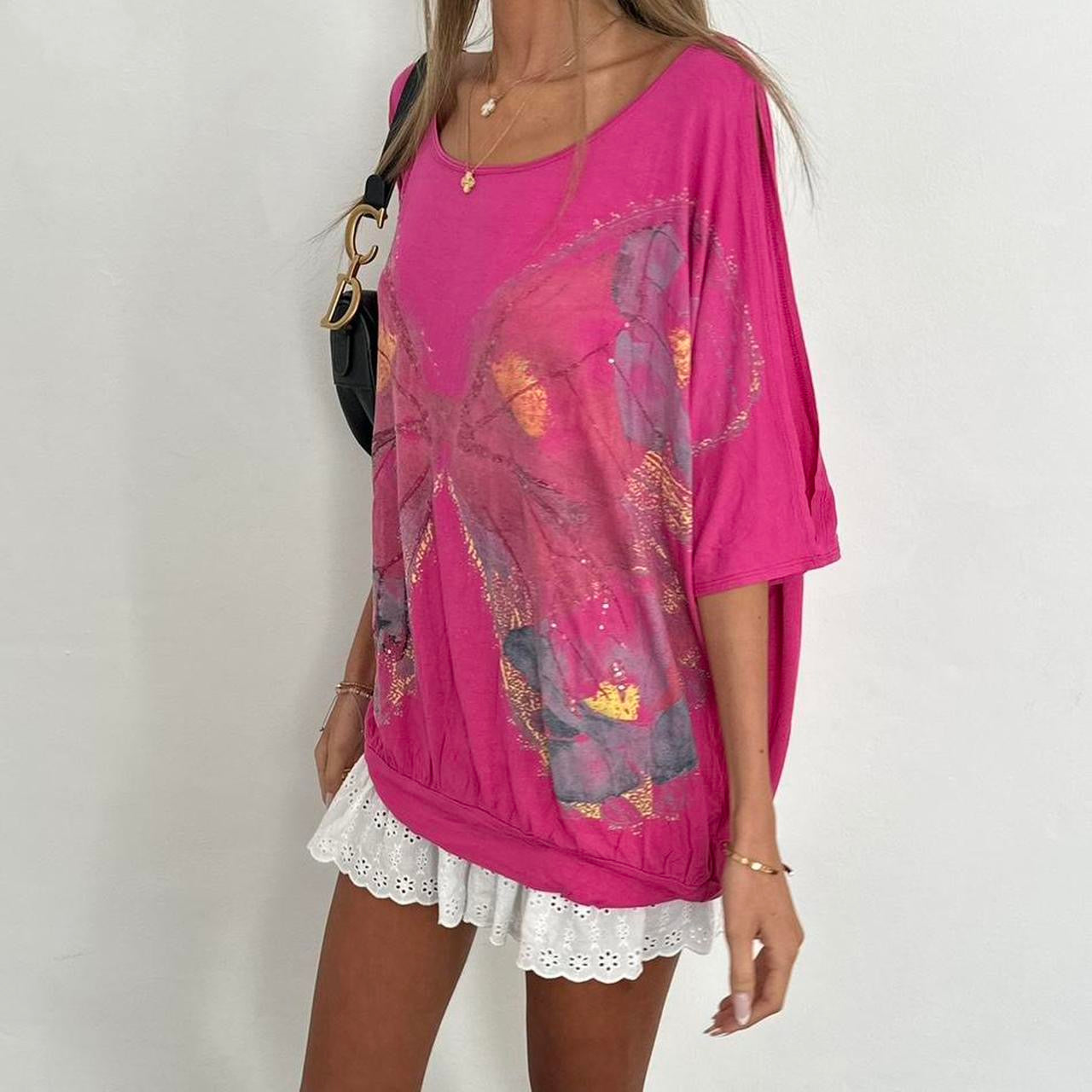 Vintage 00s pink butterfly oversized top