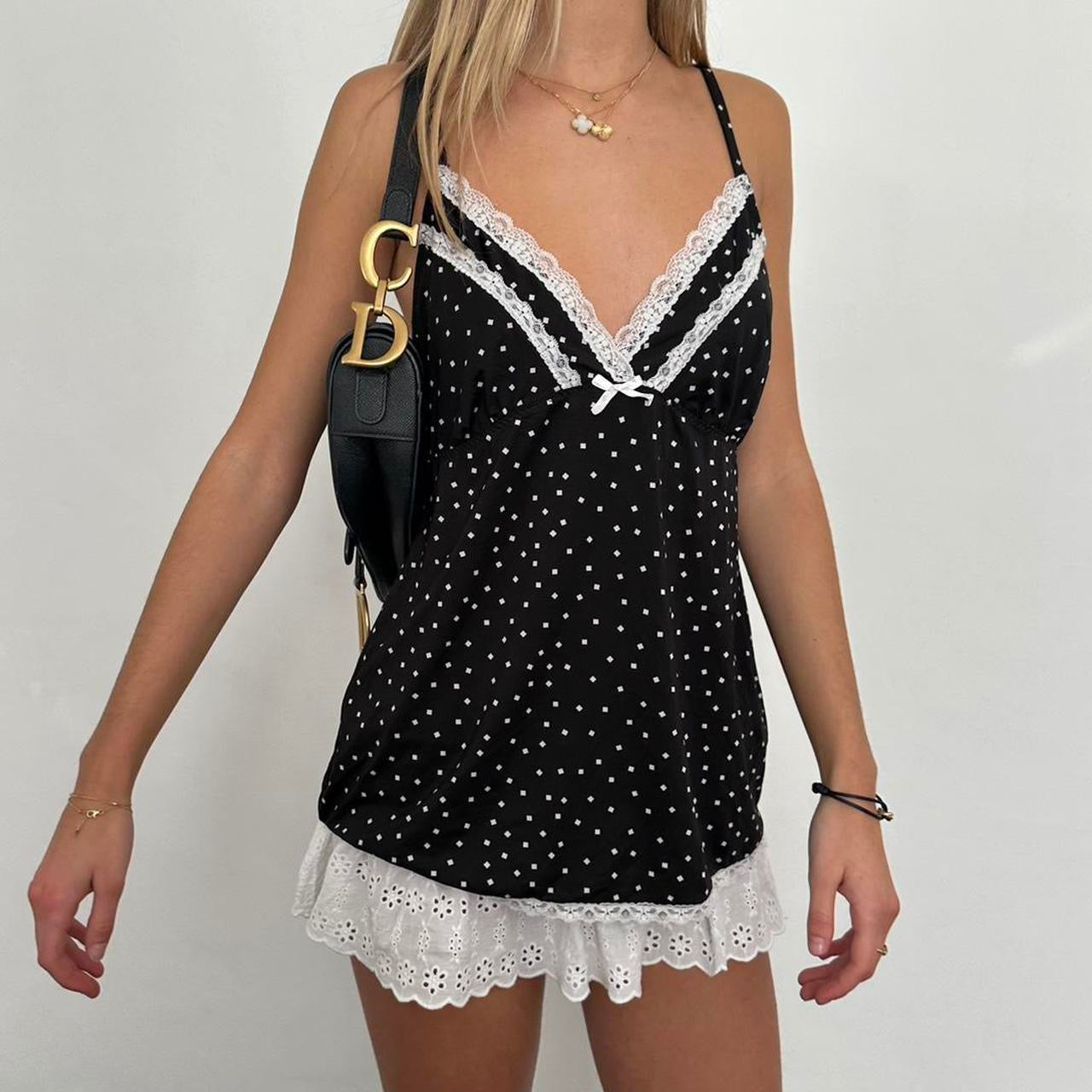 Vintage polka dot black cami top