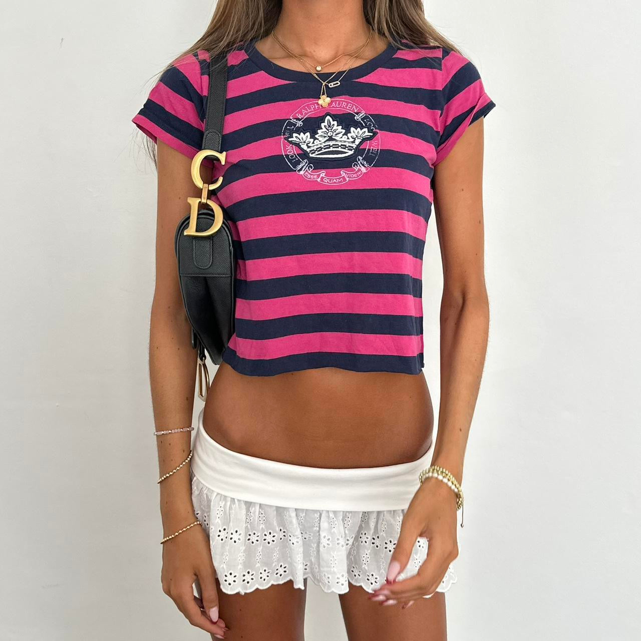 Vintage Ralph Lauren pink and navy striped baby tee