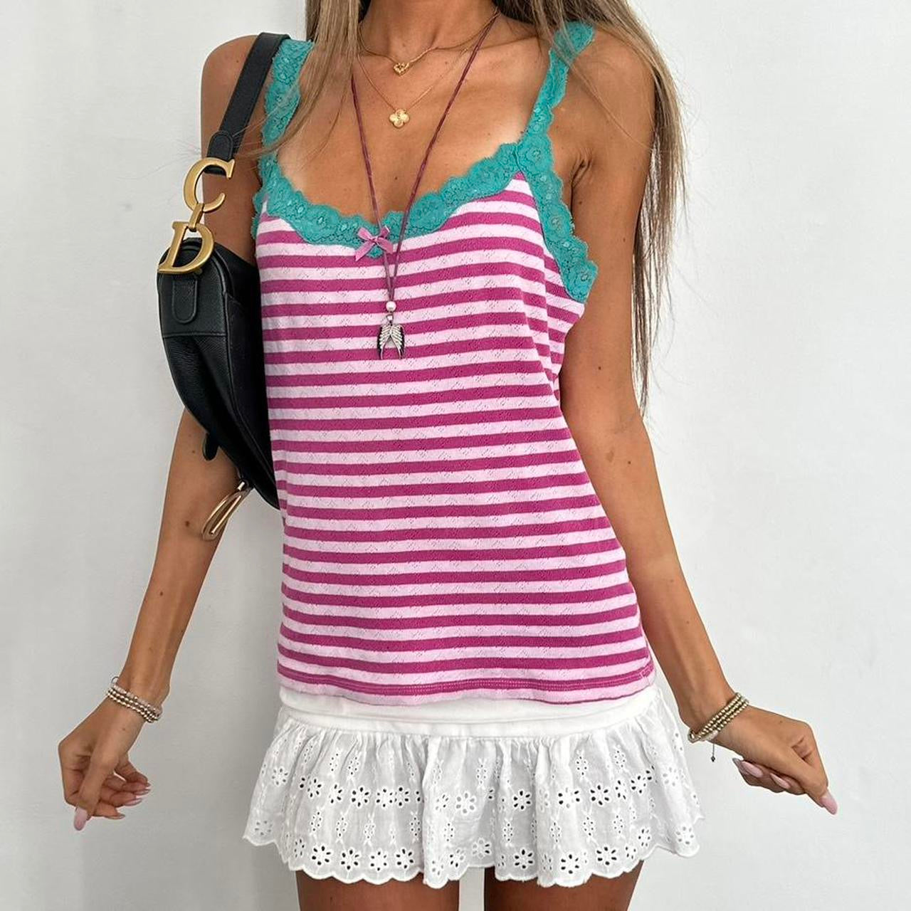 Vintage 2000’s stripe pointelle cami top