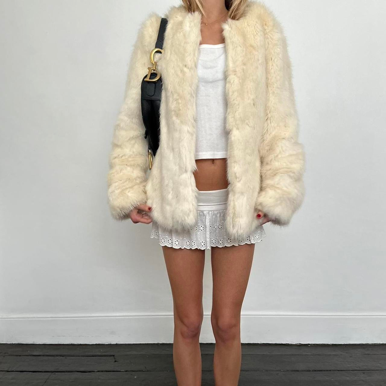 Vintage cream faux fur jacket
