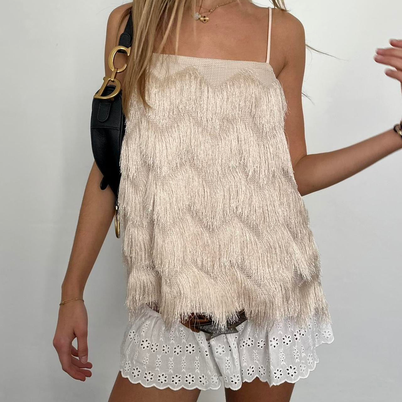 Vintage boho layered tassel cami top