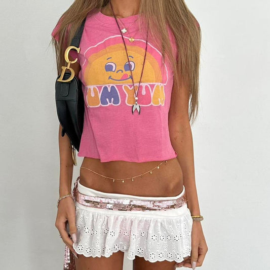 Vintage 00s pink graphic baby tee