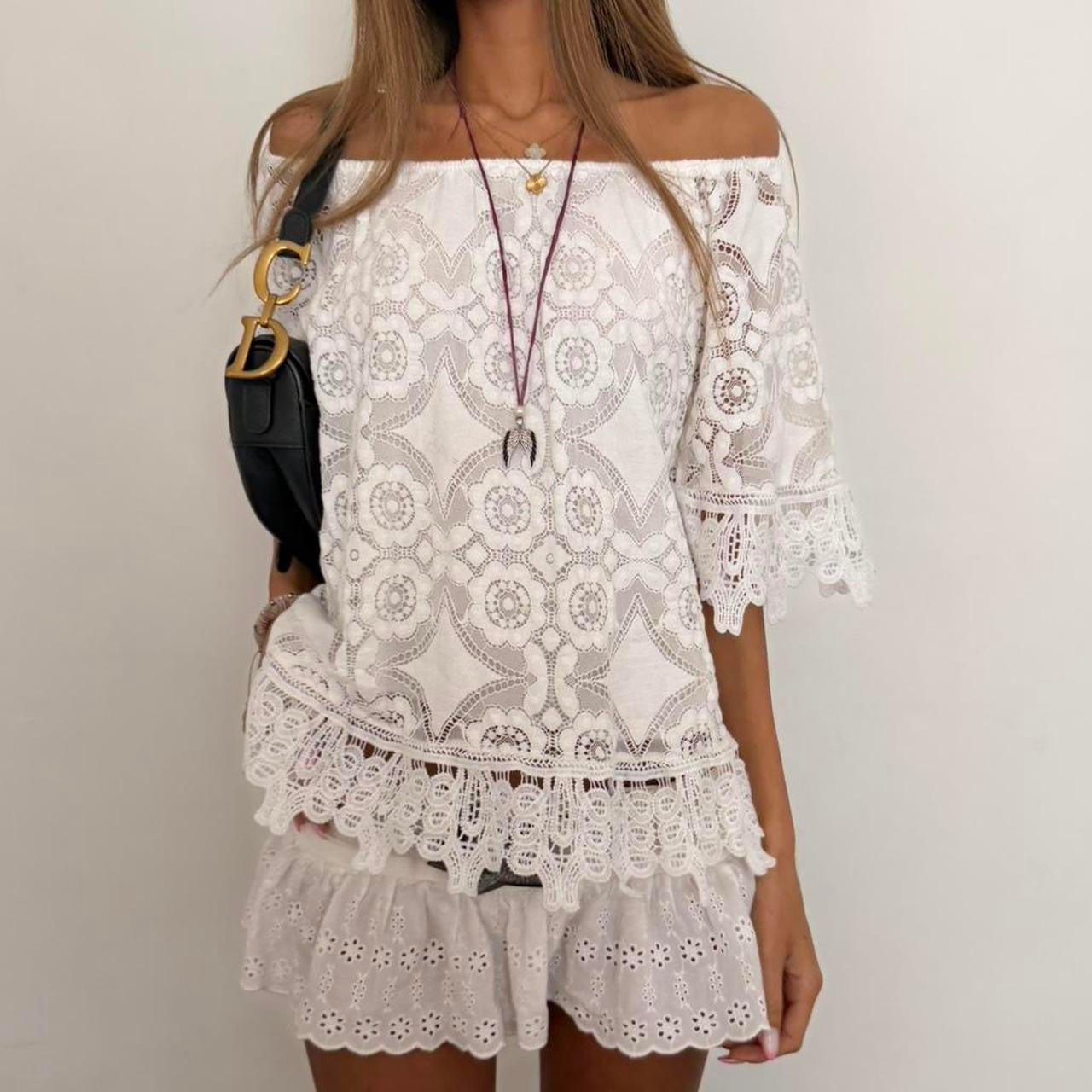 Vintage 00s white lace off shoulder top