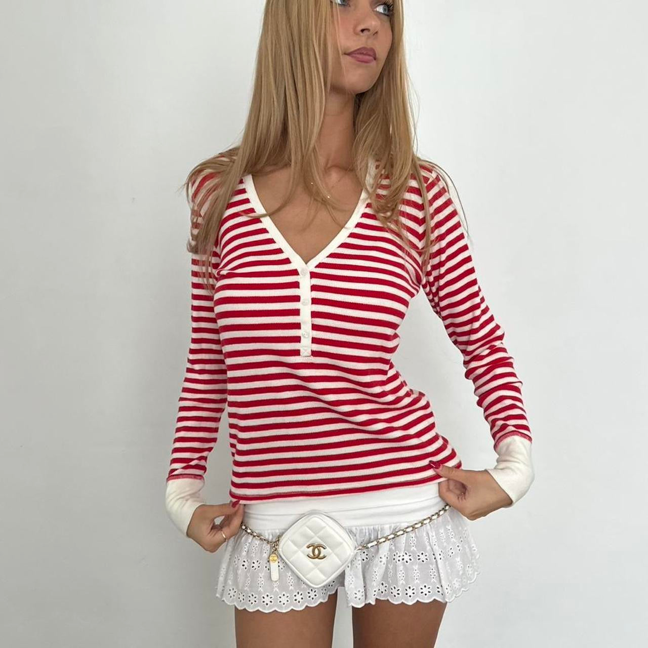Vintage Victoria’s Secret red & white striped henley top