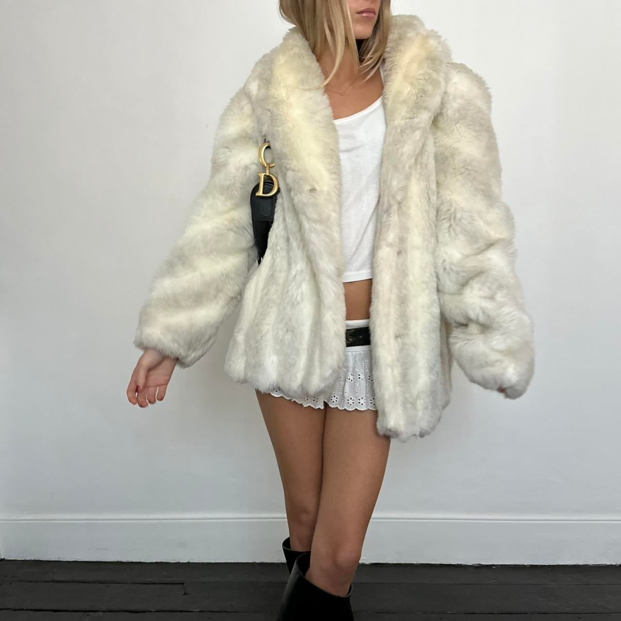 Vintage 90’s cream and white faux fur jacket