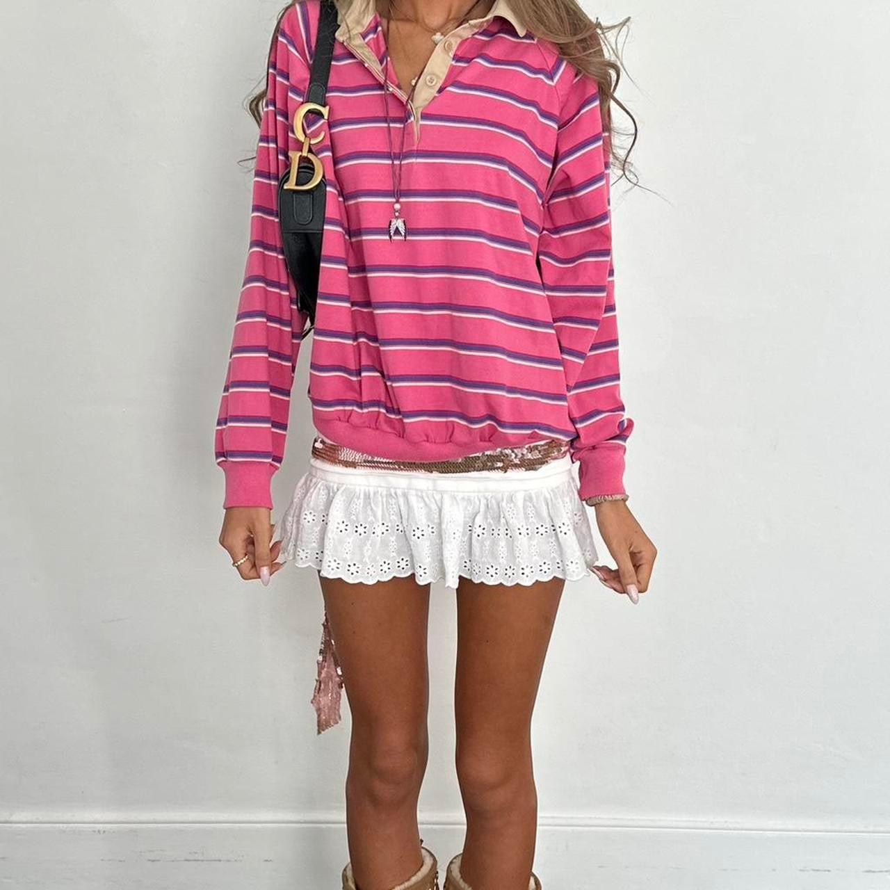 Vintage 90’s long sleeve pink striped polo top