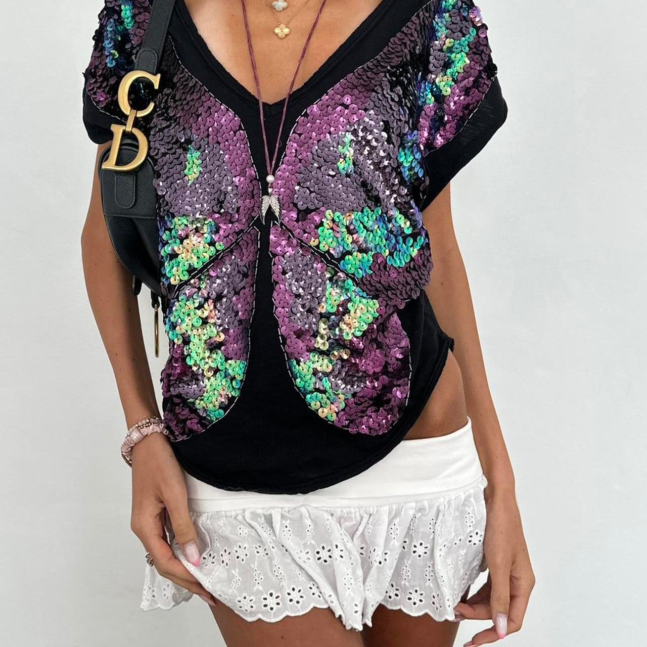 Vintage 00s sequin butterfly boho top