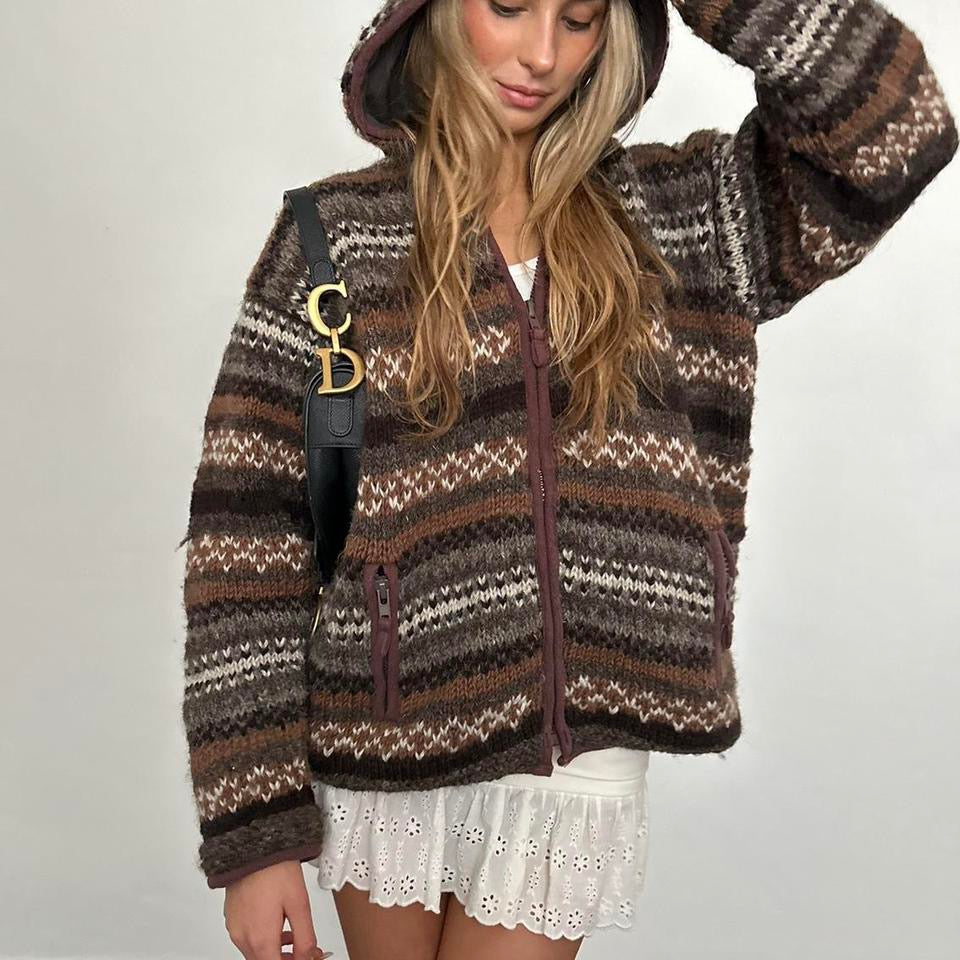 Vintage knitted brown fleece lined knit jacket