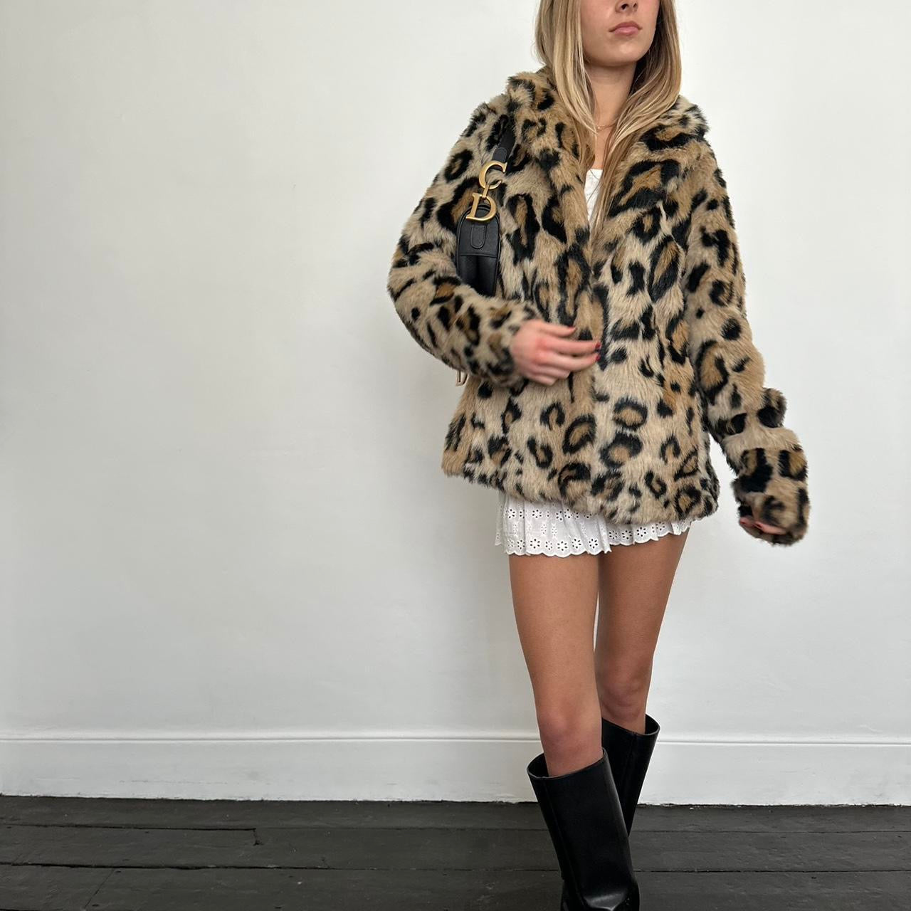 Vintage 2000’s animal print faux fur jacket