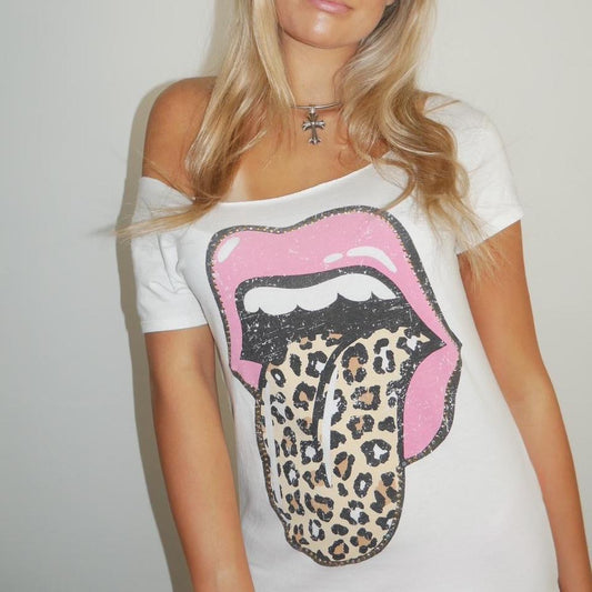 Vintage Rolling Stones pink and leopard top