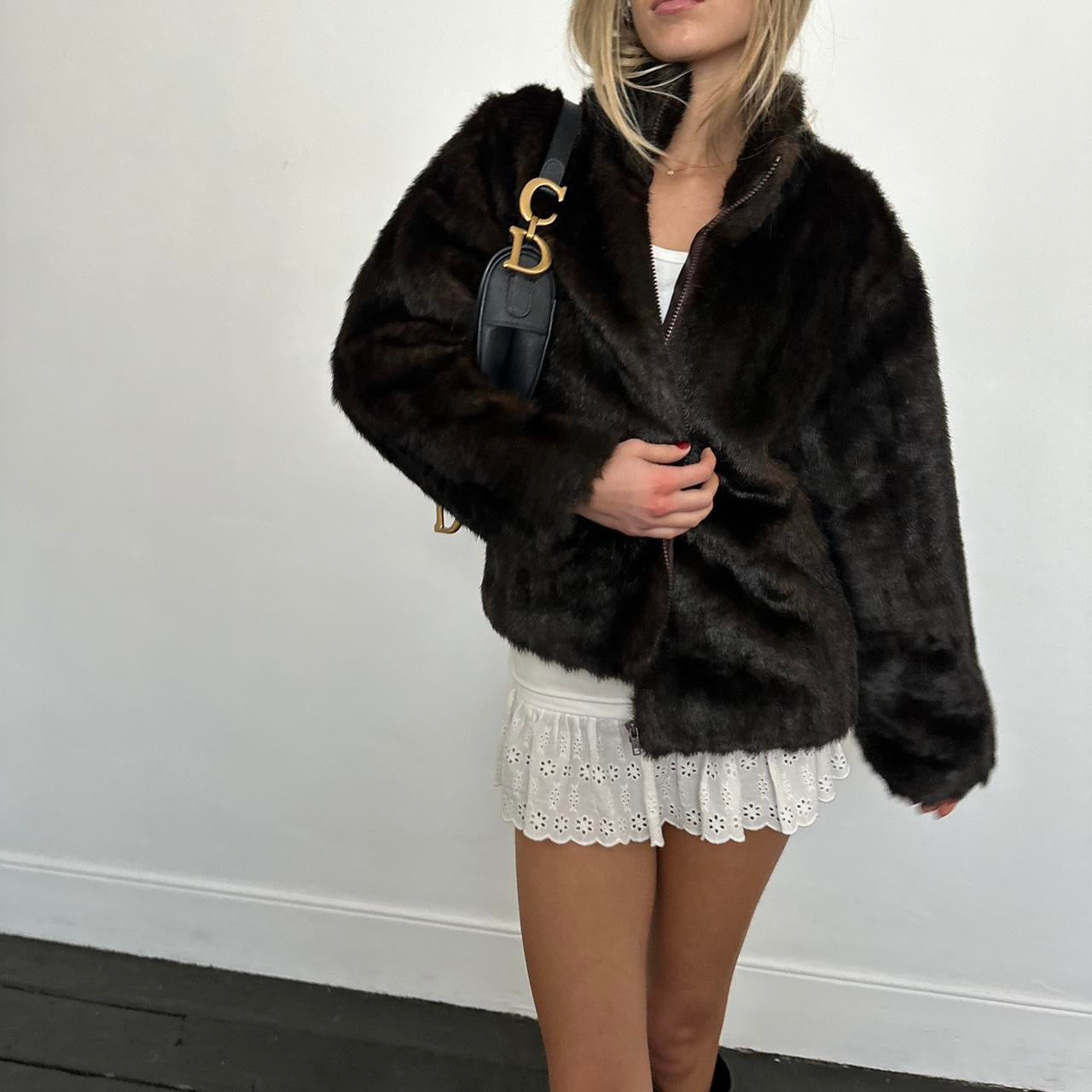 Vintage 2000’s dark brown faux fur jacket