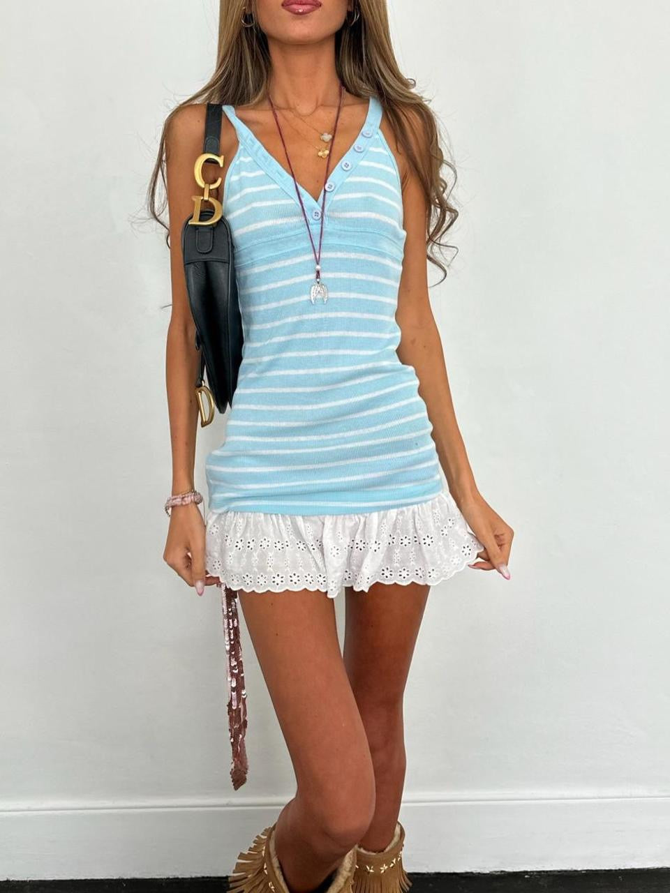 Vintage 00’s blue striped summer cami top
