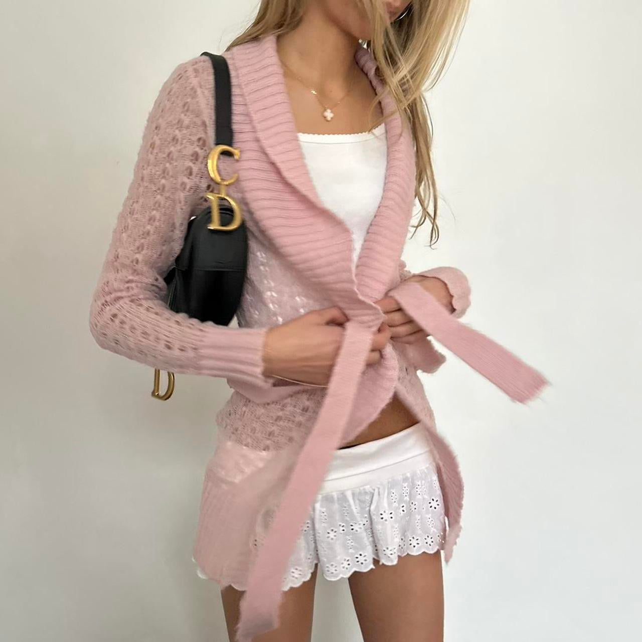 Vintage 90’s pink crochet wrap cardigan