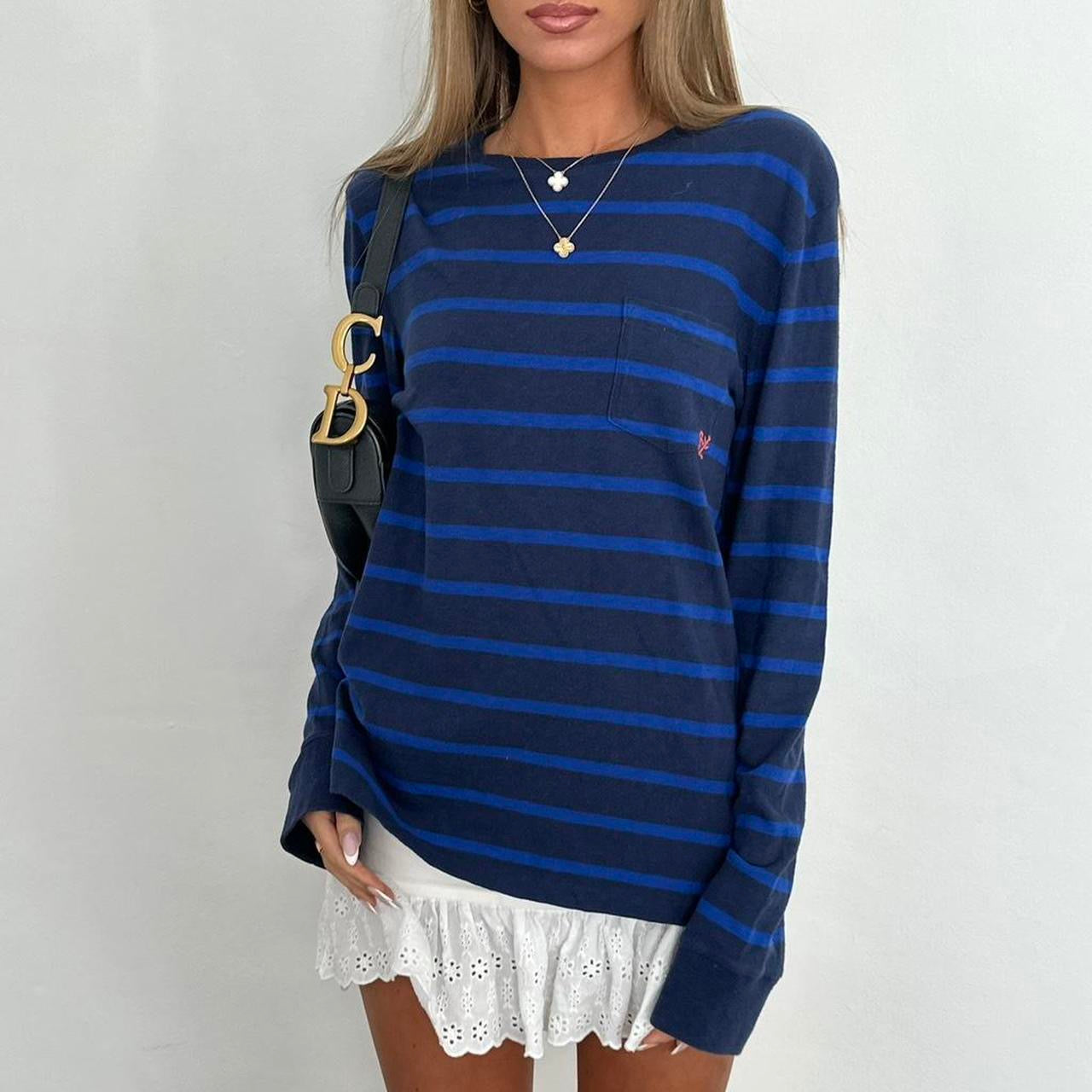 Vintage 00s Ralph Lauren blue long sleeve striped top