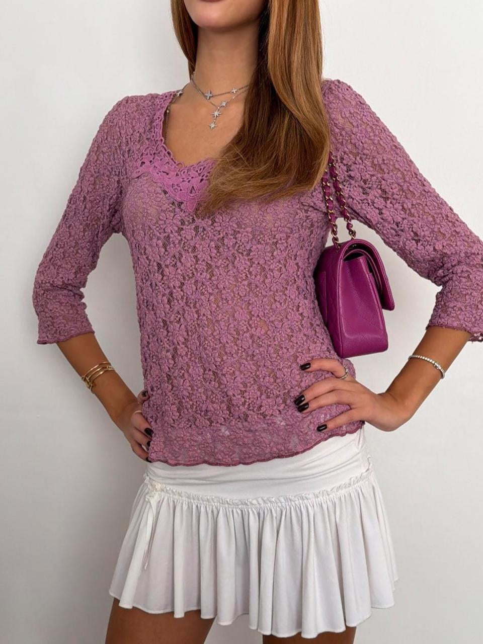 Vintage 00’s pink lace long sleeve top
