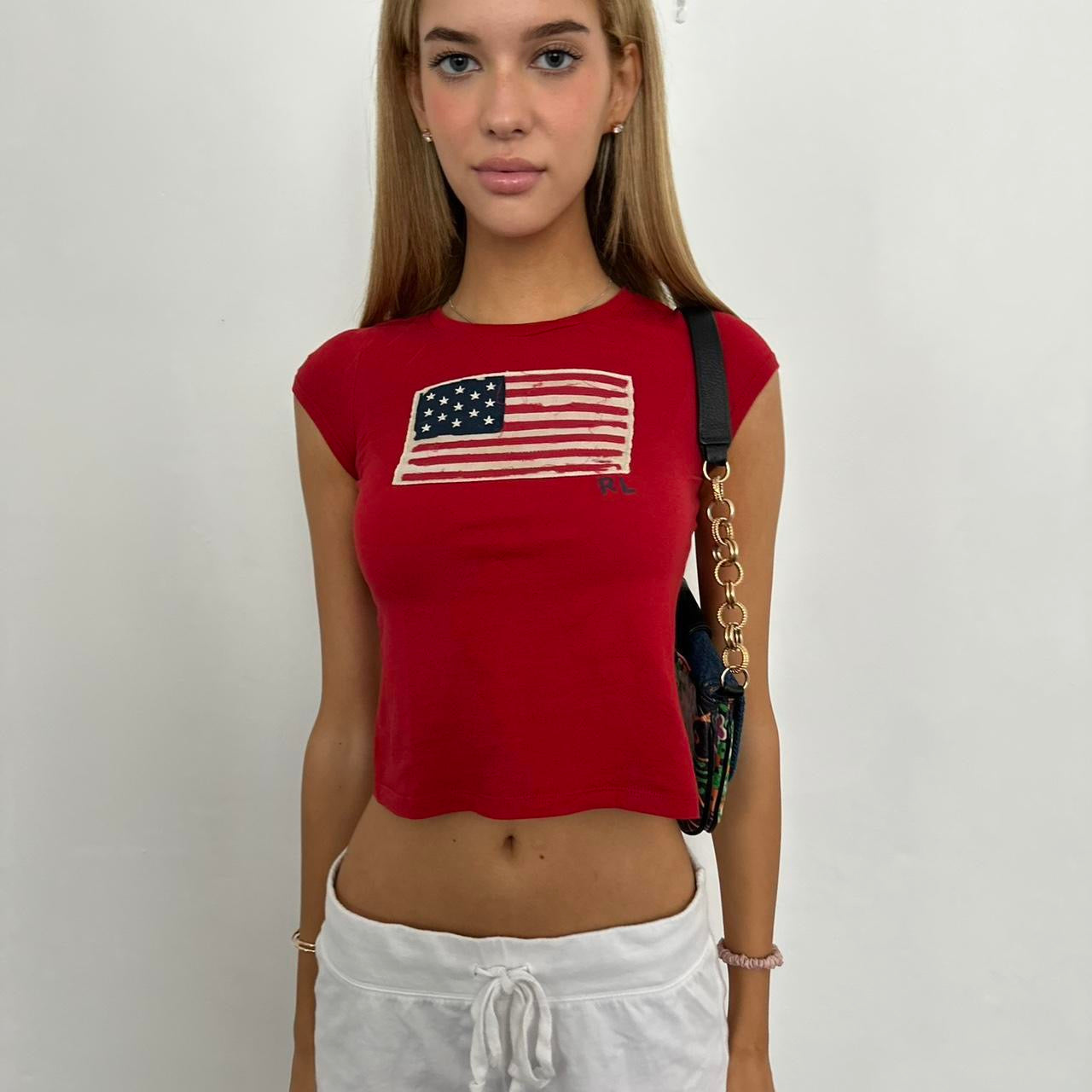 Vintage Ralph Lauren red embroidered American flag baby tee