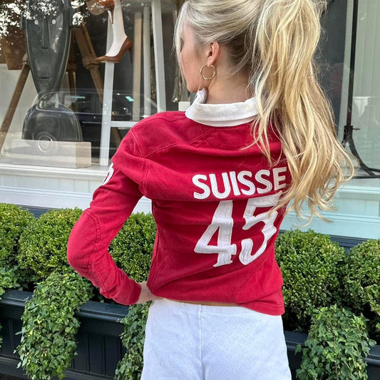Vintage Ralph Lauren Suisse ‘45’ red long sleeve polo top