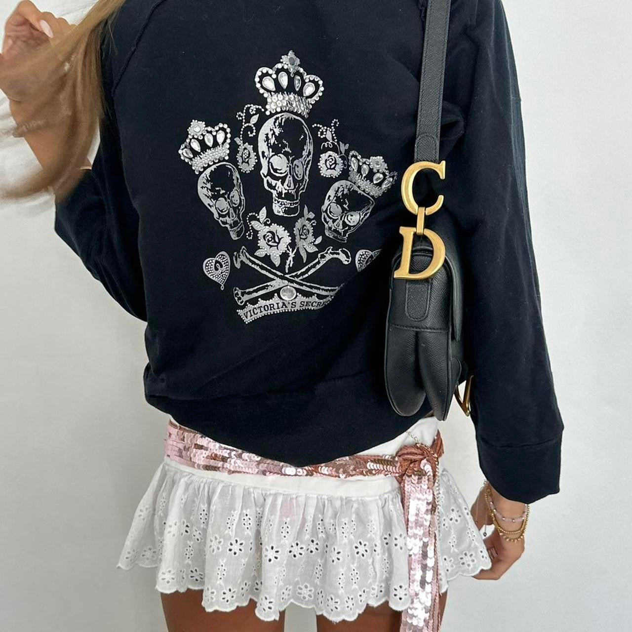 Vintage 00s Victoria’s Secret black skull and crossbones zip up hoodie