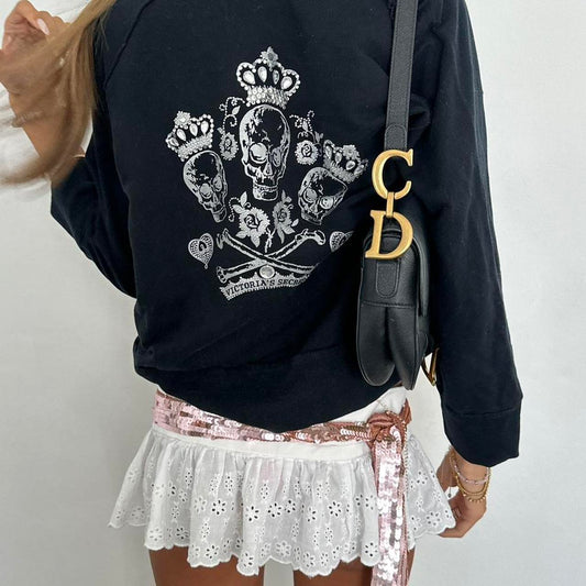 Vintage 00s Victoria’s Secret black skull and crossbones zip up hoodie