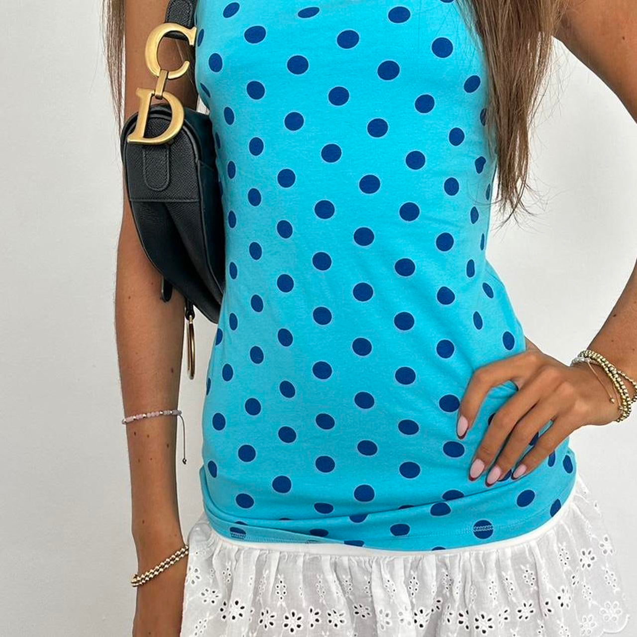Vintage 2000’s blue polka dot cami top