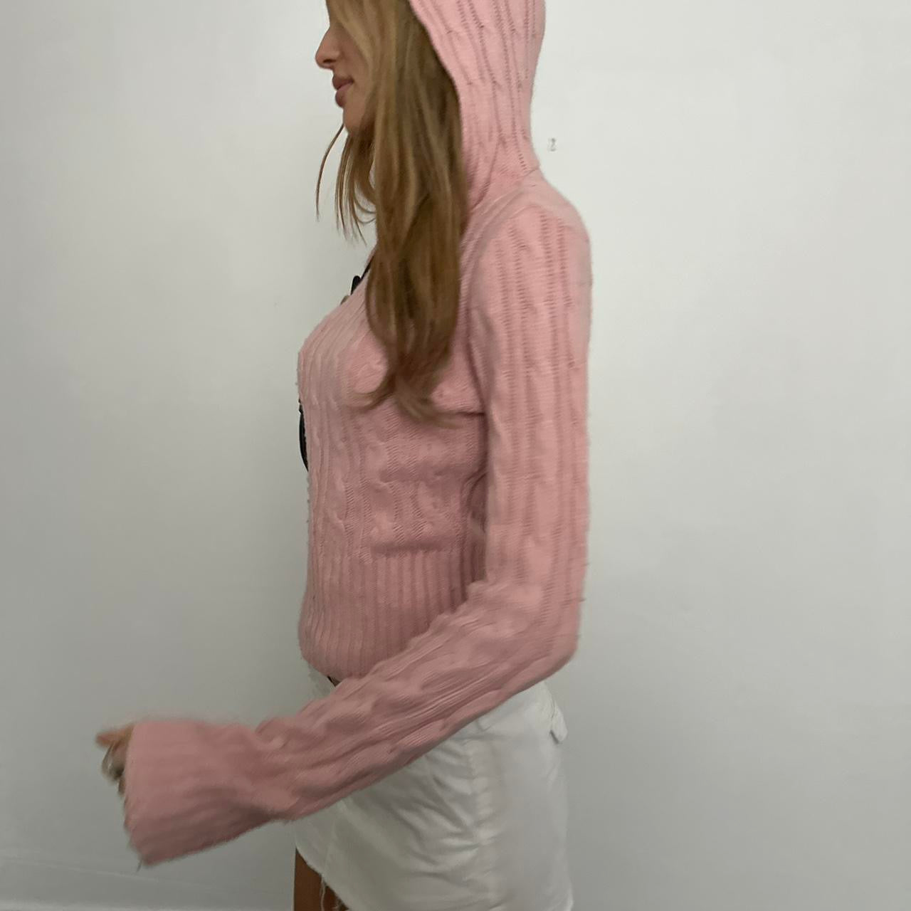 Vintage 2000’s Abercrombie and Fitch pink cable knit hoodie sweater ♡