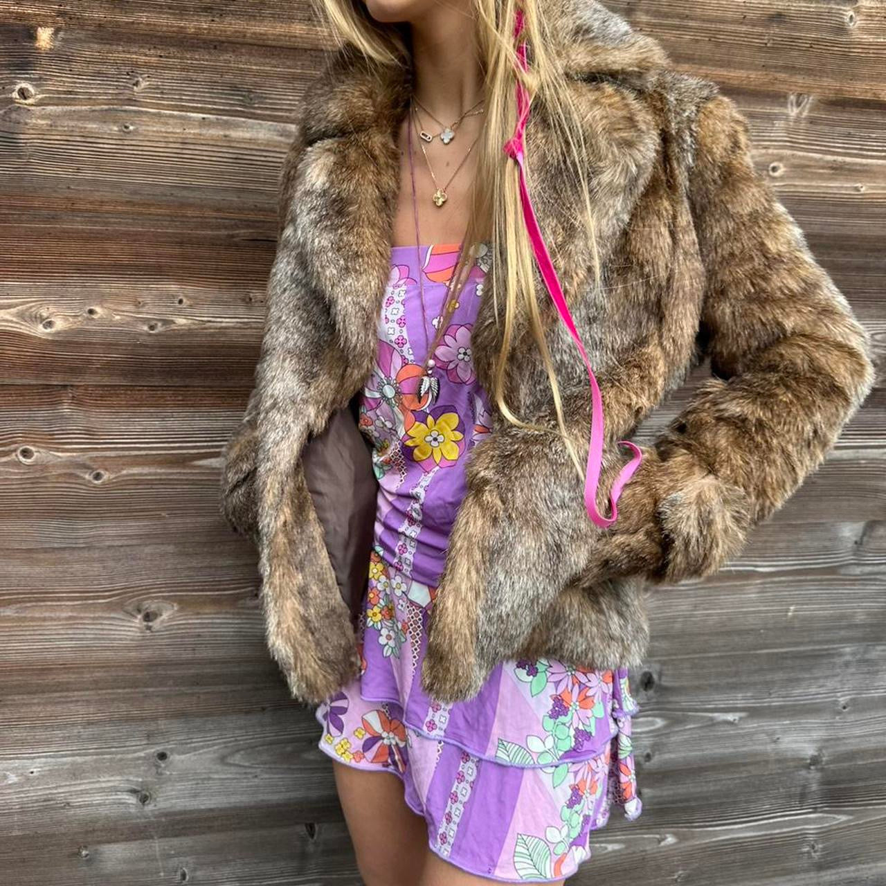 Vintage 90’s brown faux fur jacket