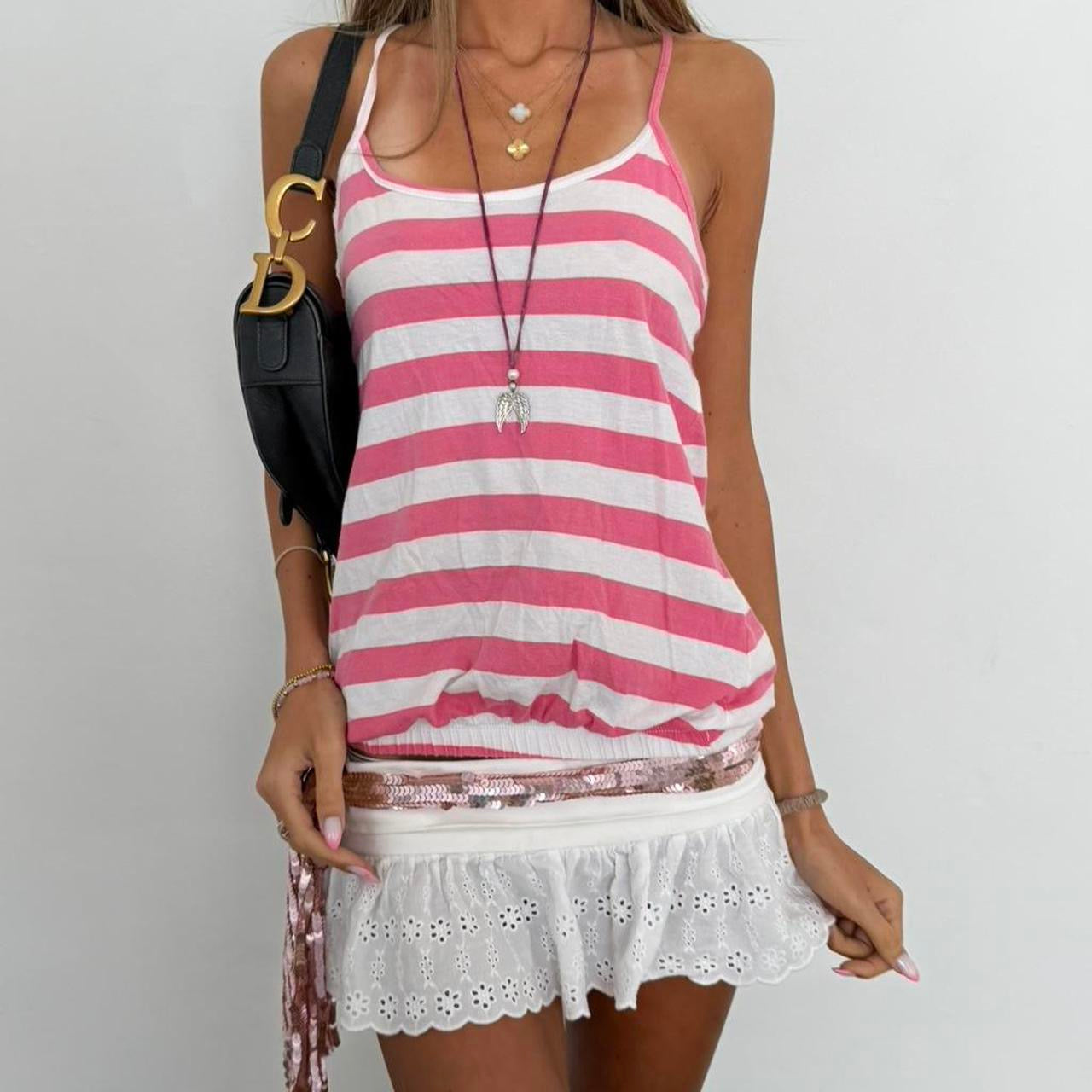 Vintage 00s pink and white striped top