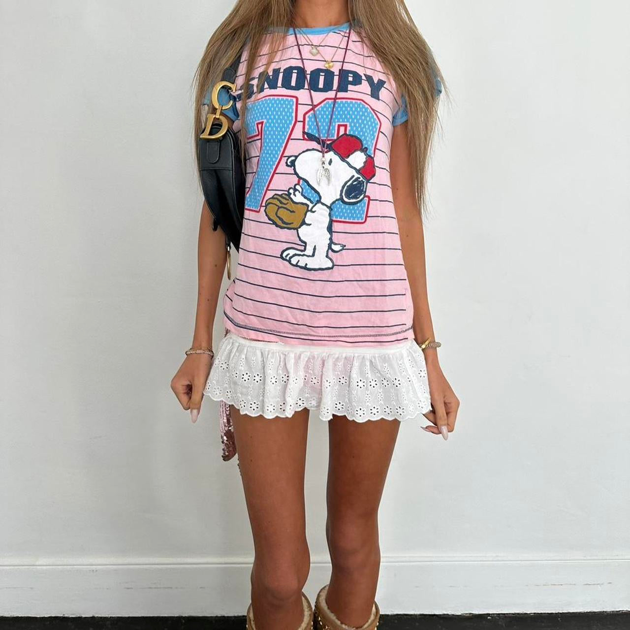 Vintage 00s snoopy baby striped baby tee