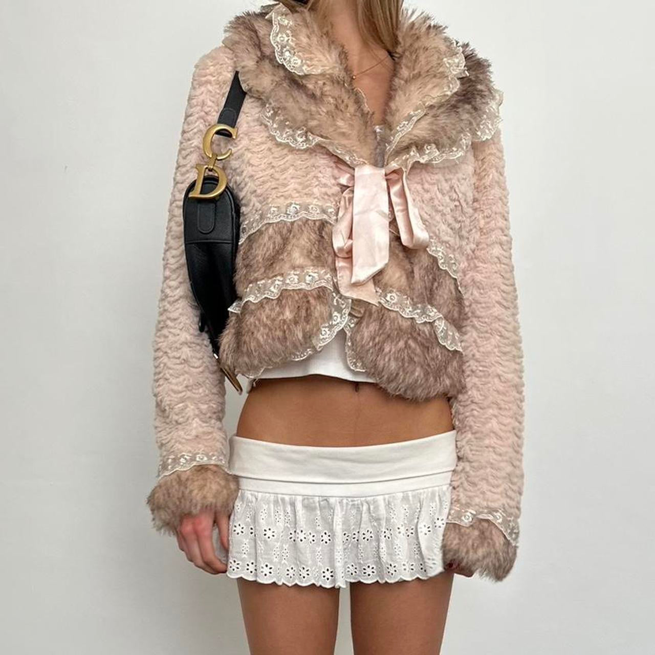 Vintage 2000’s faux fur and lace tie up jacket