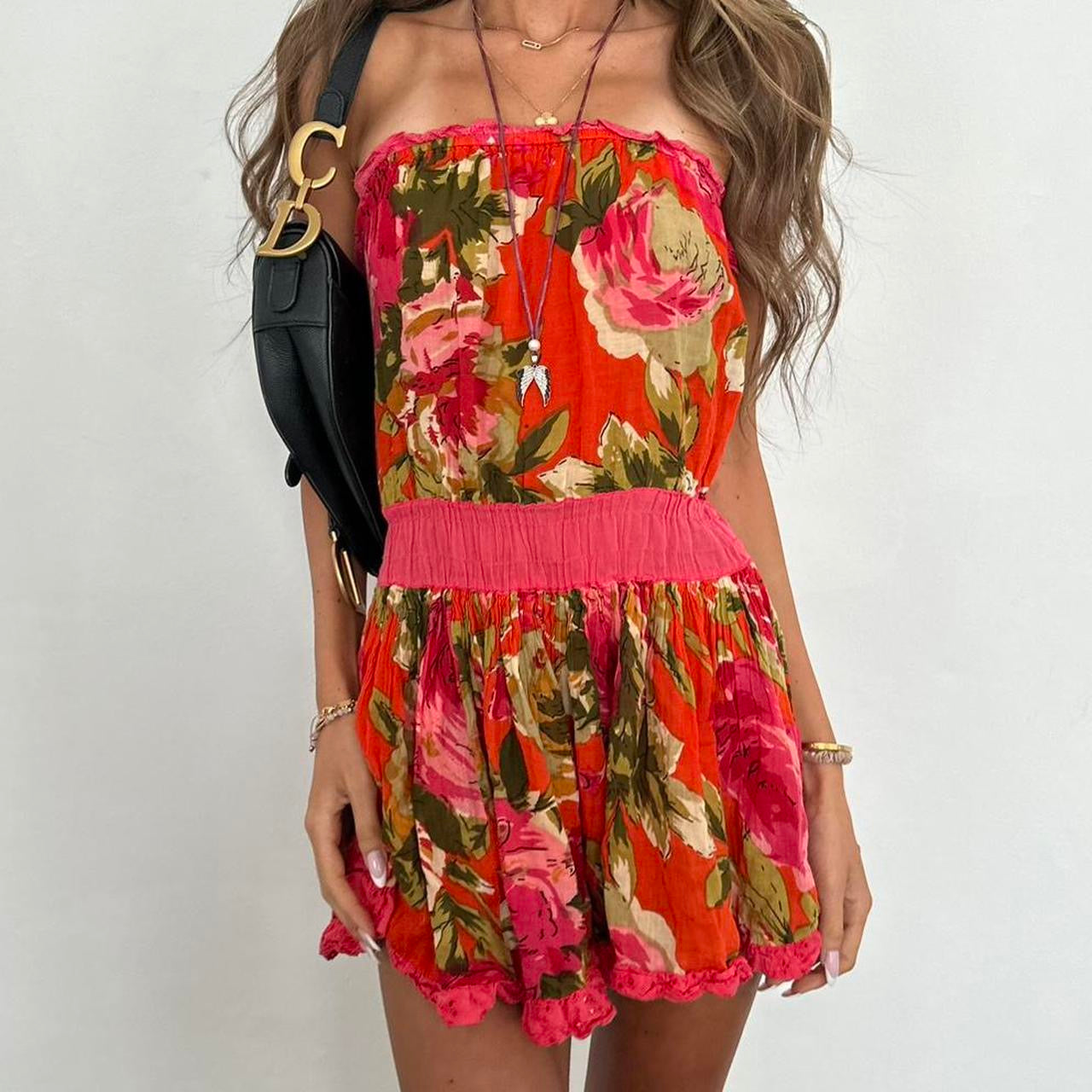 Vintage 2000s floral strapless mini dress