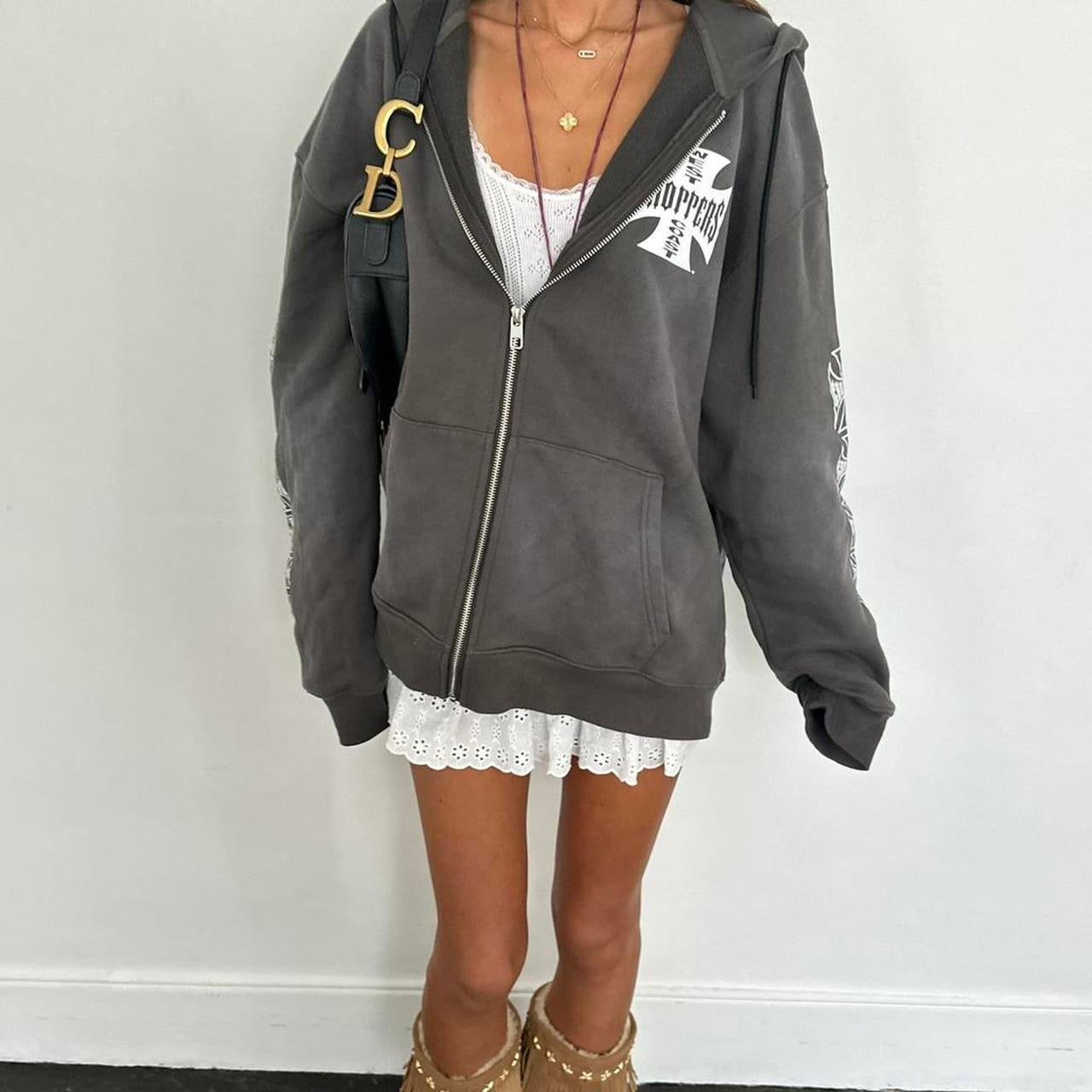 Vintage 2000’s West Coast Choppers grey zip up hoodie