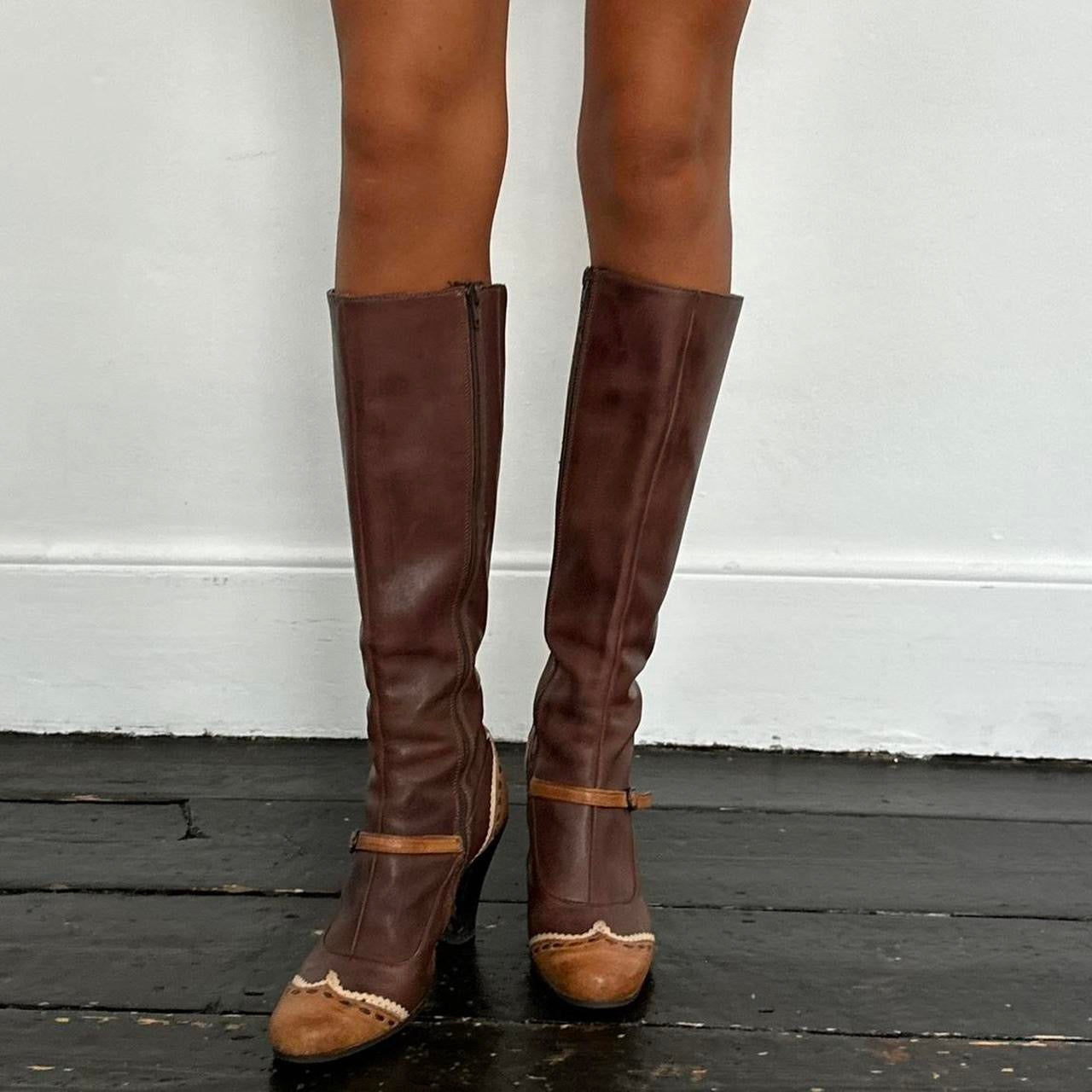 Vintage Pepe Jeans leather tan + brown heel boots