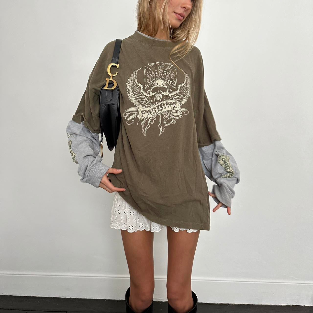 Vintage Choppers khaki double layer skater girl top