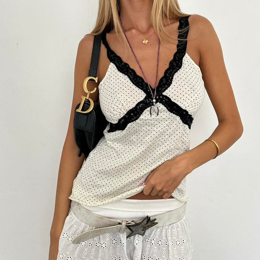 Vintage black polka dot babydoll top