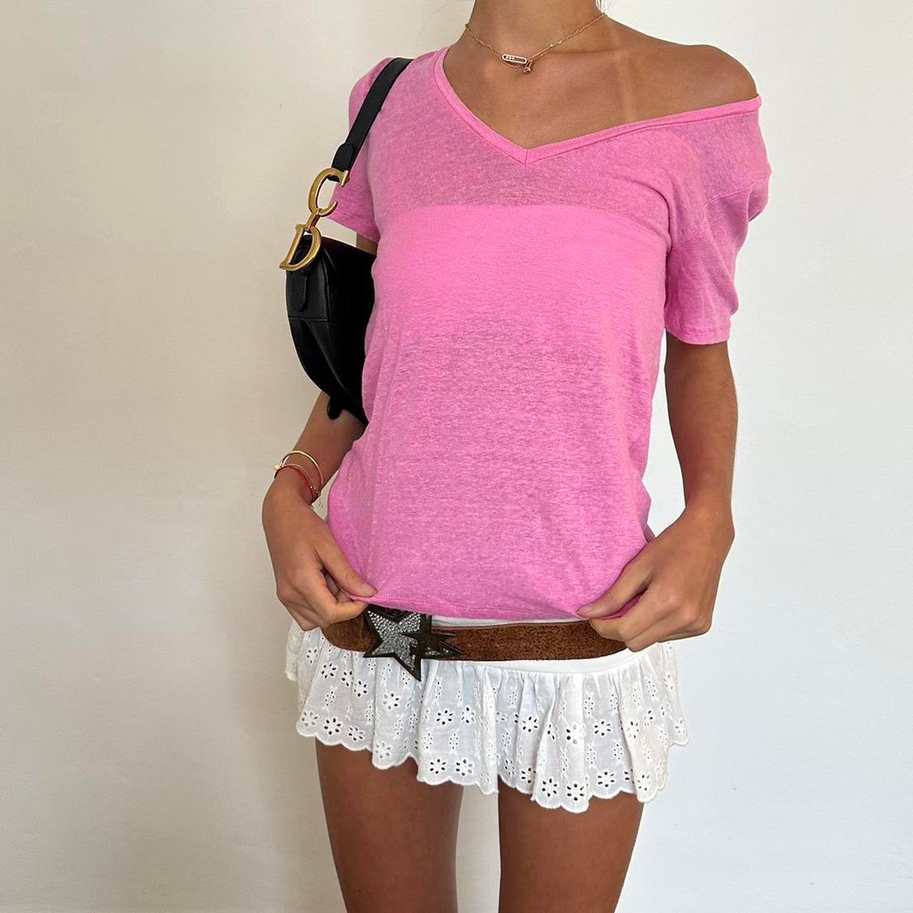 Vintage pink v neck 2000s top