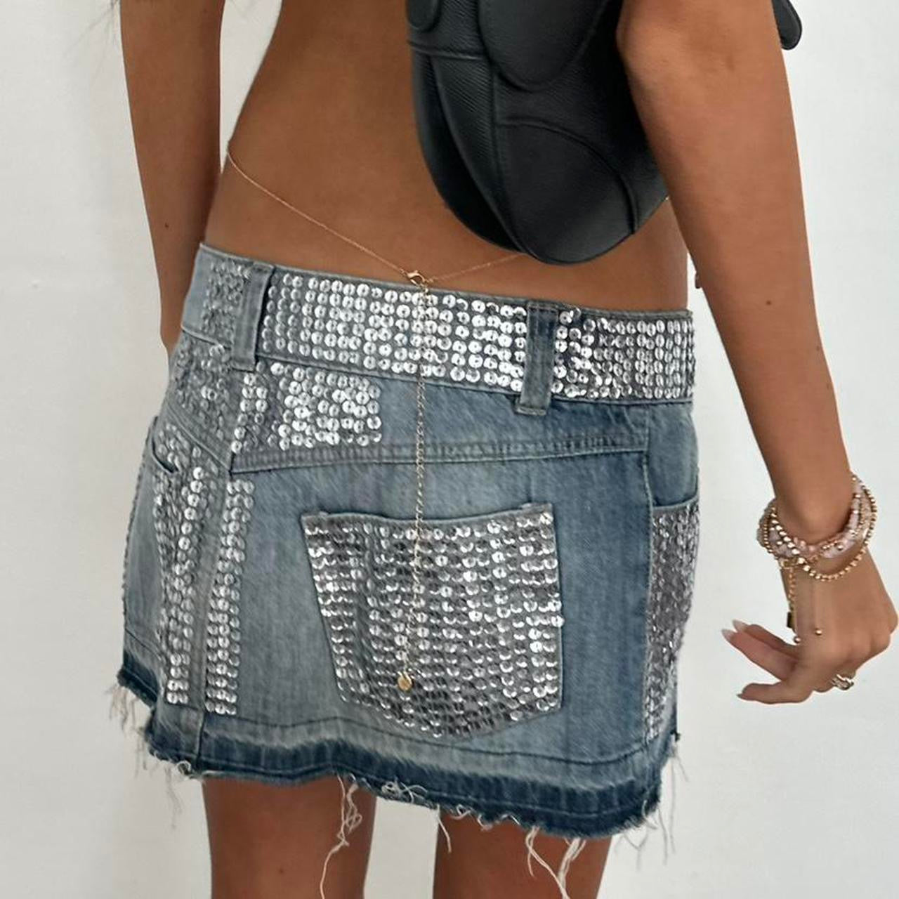 Vintage 00’s sequin embellished denim mini skirt