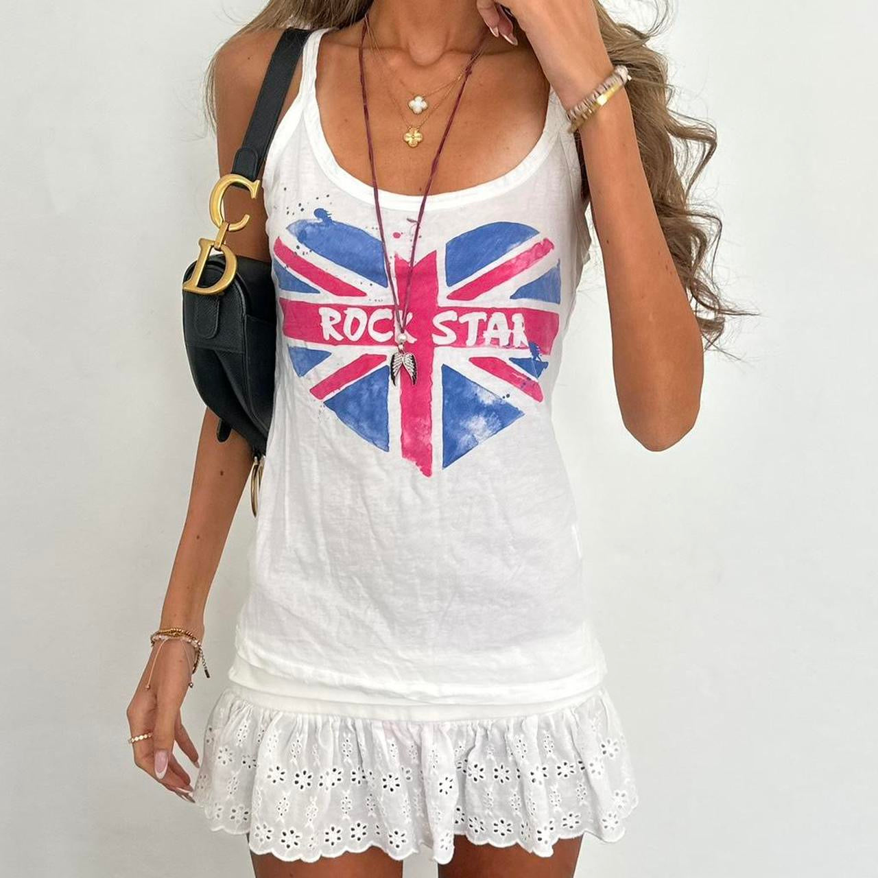 Vintage 00s rock star British flag heart top