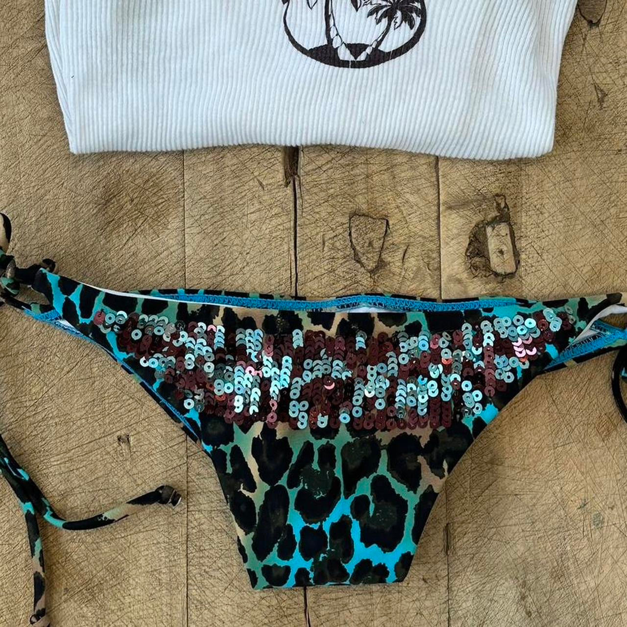 Vintage 00s sequin turquoise leopard print bikini