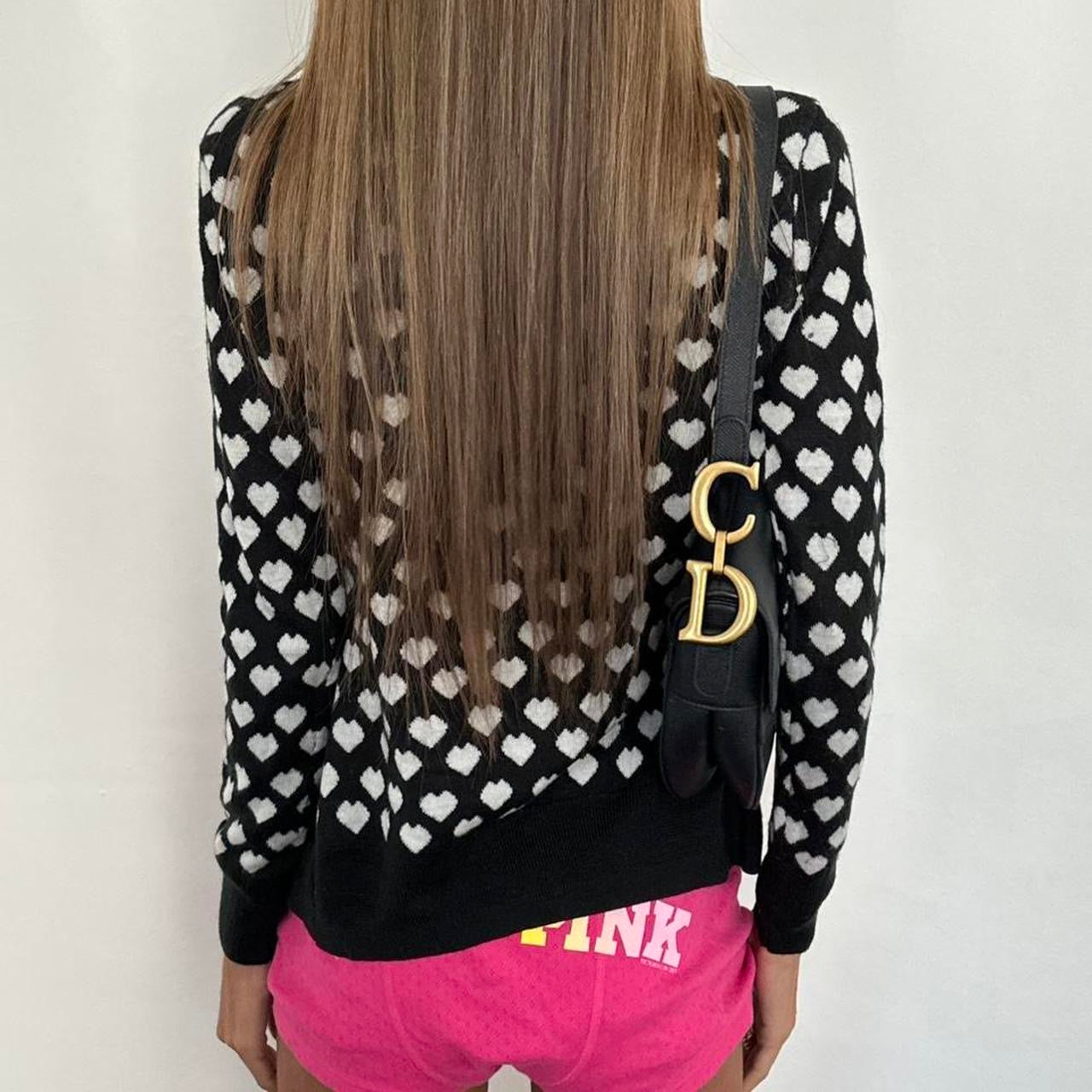 Vintage 00s black and white heart print cardigan