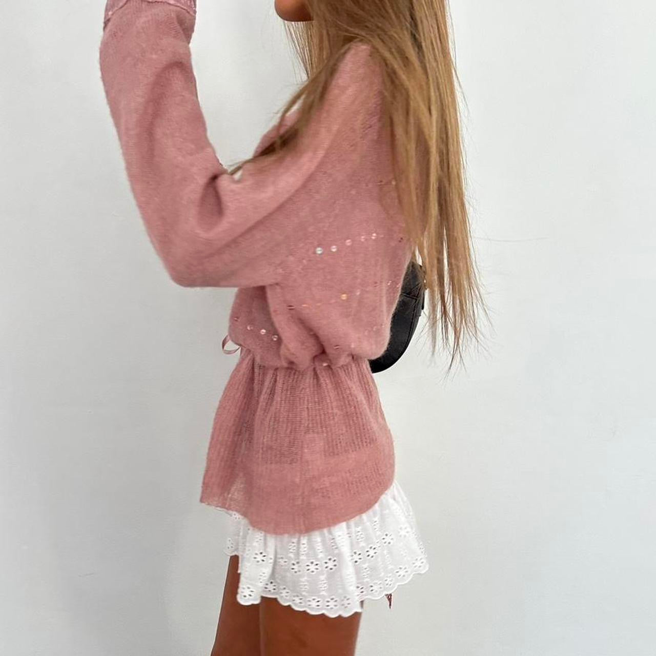 Vintage pink lace sequin tie up top