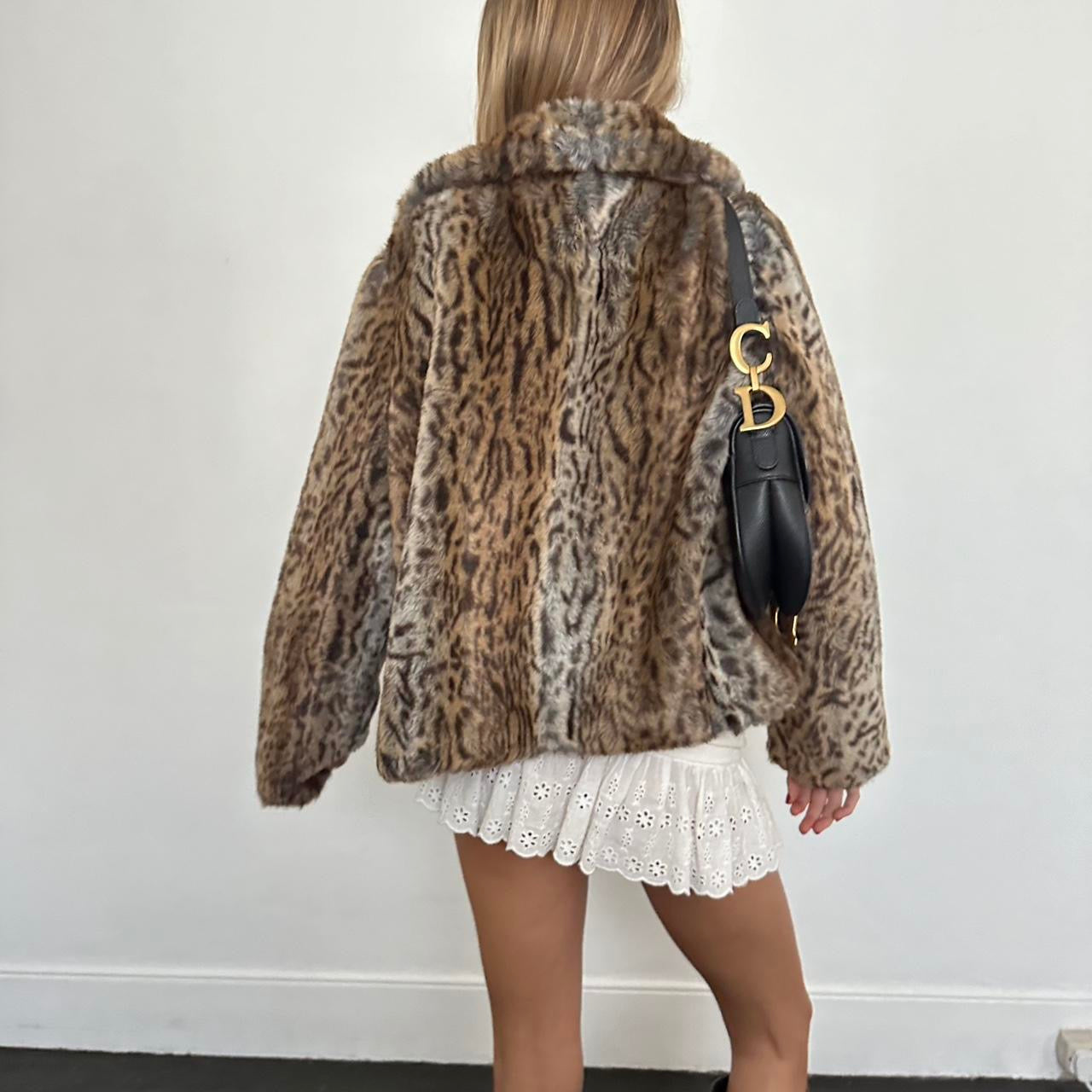 Vintage 2000’s animal print faux fur jacket