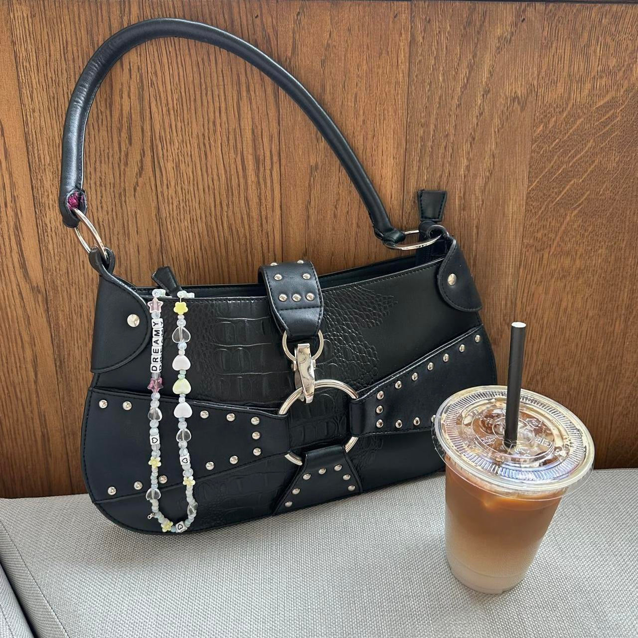 Vintage black grunge studded bag