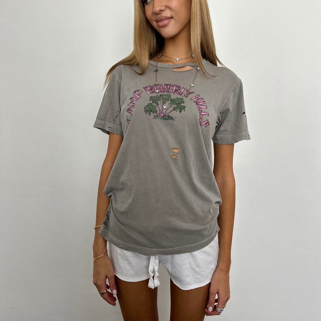 Vintage grey palm tree distressed top