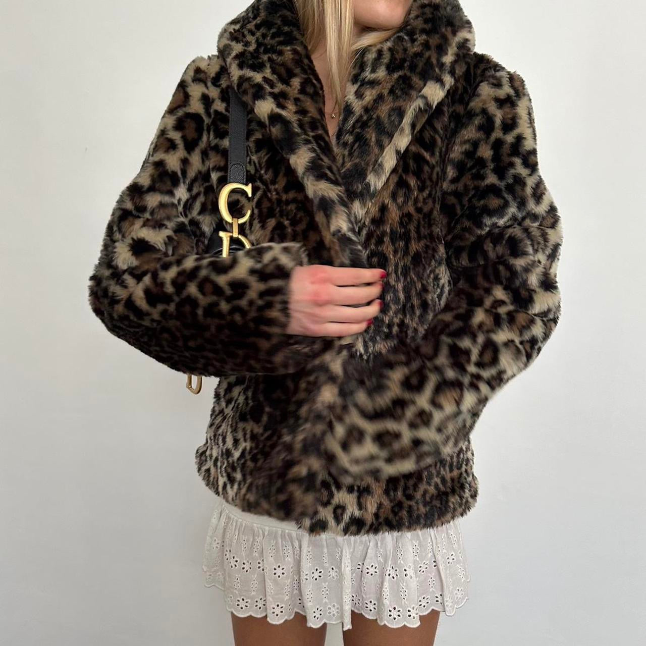 Vintage 2000’s animal print faux fur jacket