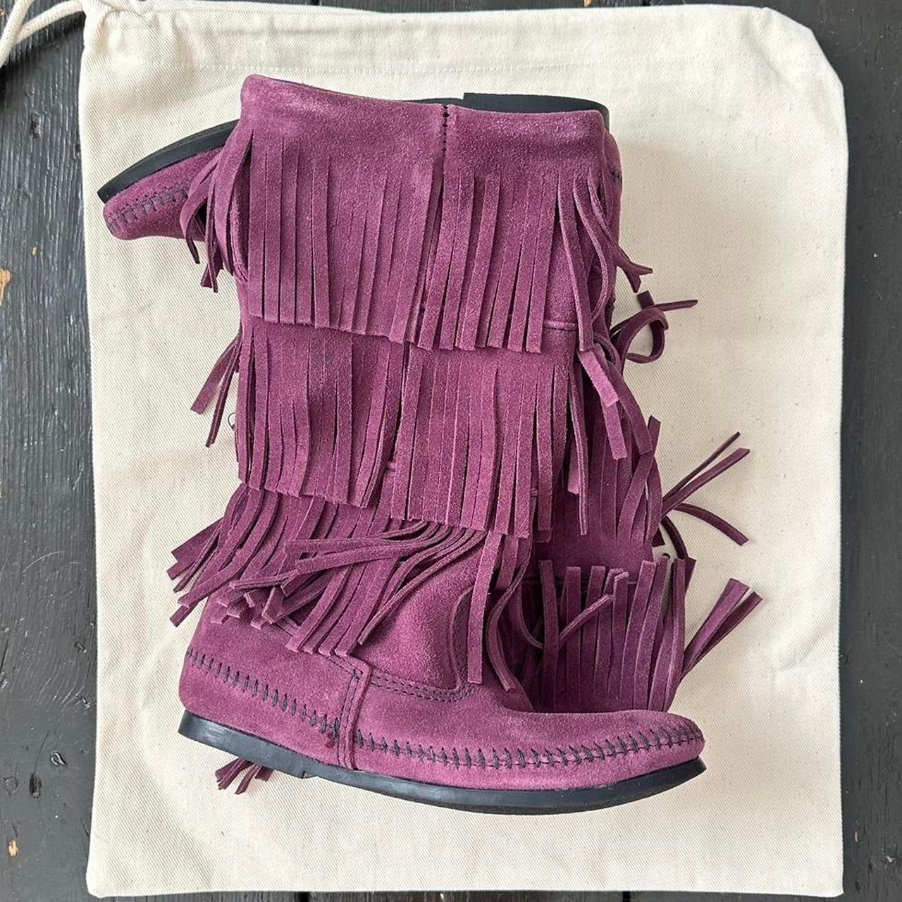 Vintage plum suede fringe leather boots