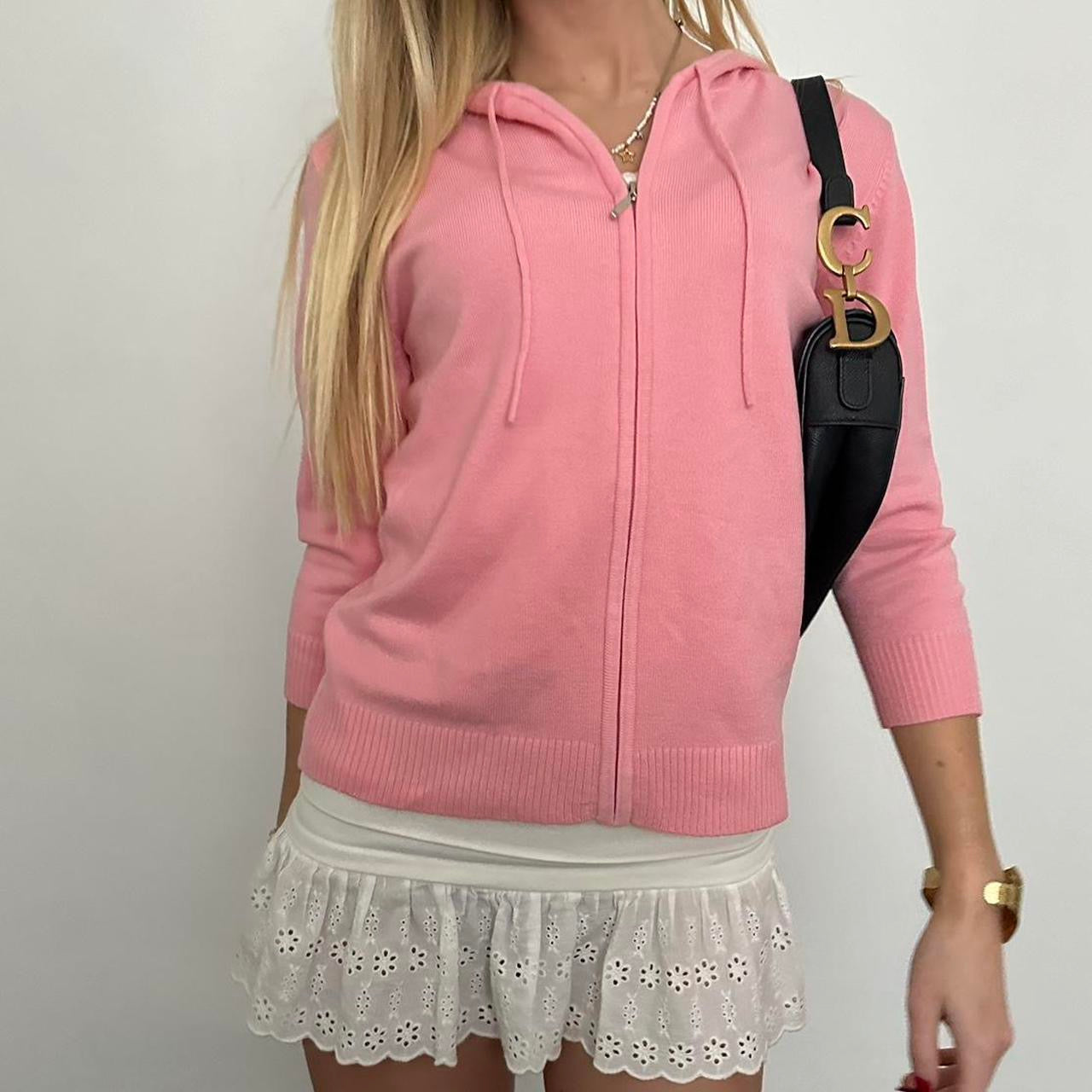 Vintage 90’s light pink knit zip up hoodie